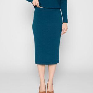 Black Goat Cashmere Long Pencil Skirt Petrol Blue